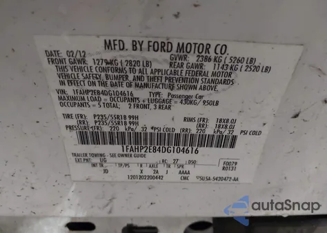 2013 Ford Taurus Sel из США, поврежденный, VIN 1FAHP2E84DG104616